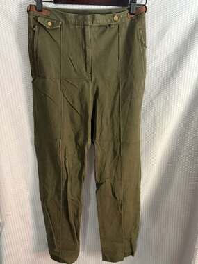 Lauren Ralph Lauren Olive Green Equestrian Style Pants with Leather Trim - Size